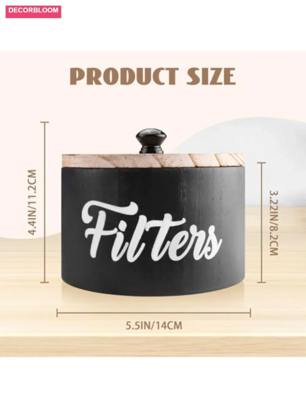 Wooden Coffee Filter Holder with Lid – Farmhouse Style Storage for Filters,